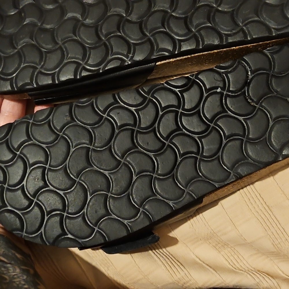 Stockholm Design Group Genuine Leather Black Big Buckle Cork Bed Sandals Size 39 - Picture 5 of 14